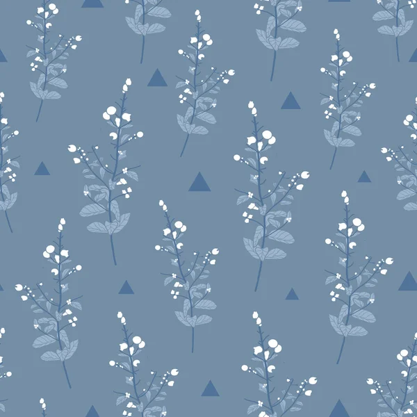 Vector Grey Blue Plants Snow Seamless Pattern Background Hand Drawn — Image vectorielle