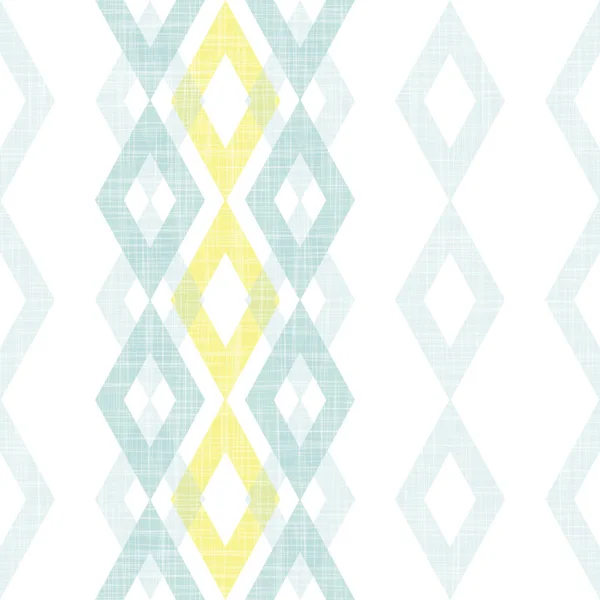 Abstract Textile Textured Blue Yellow Ikat Diamonds Vertical Stripes Seamless — Stockvector