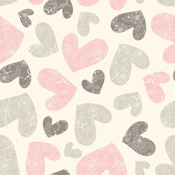 Pink Brown Floral Texture Hearts Vector Seamless Pattern Great Textiles — Image vectorielle