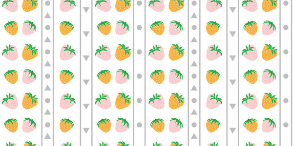 Cute hand drawn pastel pink orange strawberries vector seamless pattern. Modern abstract shapes repeat background. Great for all uses.