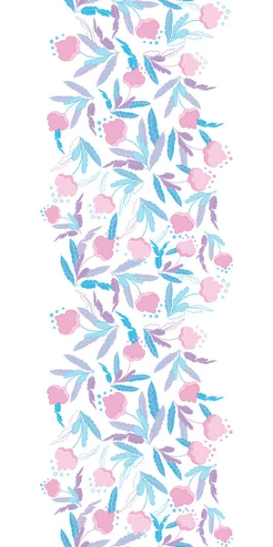 Elegant Blue Pink Field Flowers Vector Vertical Stripe Seamless Border — Image vectorielle
