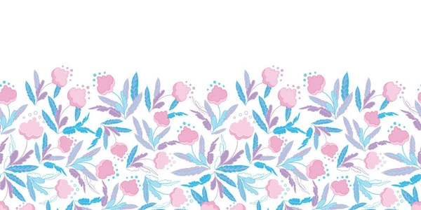 Blue Pink Cotton Field Flowers Garden Vector Horizontal Stripe Bottom — Διανυσματικό Αρχείο