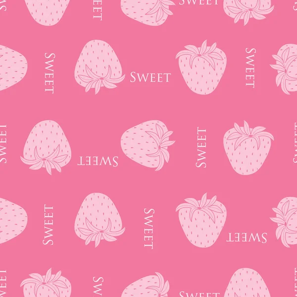 Vector Sweet Pink Hand Drawn Strawberries Bright Cute Pink Ground — 图库矢量图片
