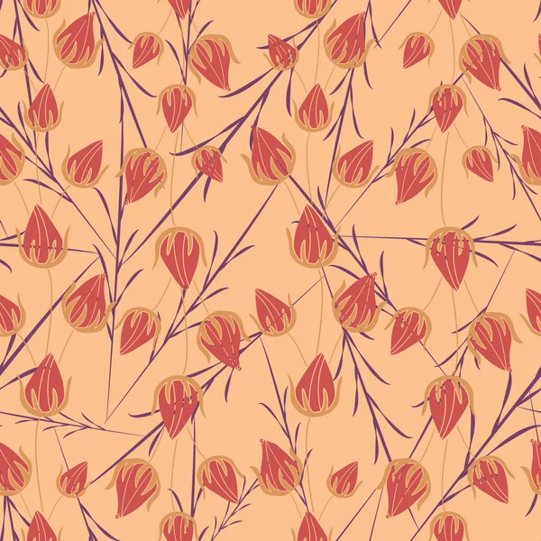 Retro Light Orange Peach Flower Buds Seamless Pattern Random Purple — стоковый вектор
