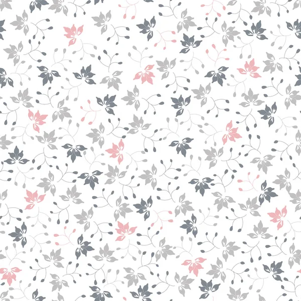 Vector Pastel Pink Grey Tiny Wildflowers Drawing Network White Seamless — Image vectorielle