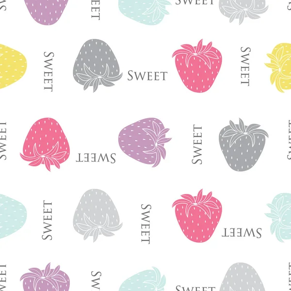 Colourful Sweet Strawberries Vectors White Seamless Repeat Pattern Background Great — Stok Vektör