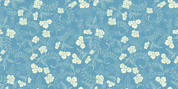 Vector Ice Blue White Artistic Floral Texture Garden Seamless Pattern — стоковый вектор
