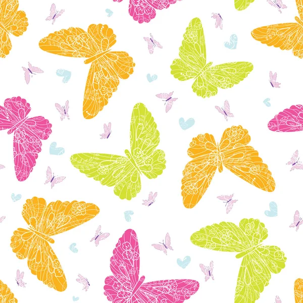 Vector Vibrant Colourful Artistic Floral Textured Butterflies White Pretty Seamless — Stock Vector
