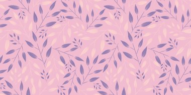 Purple pink vector artistic hand drawn twigs leaves branches on pink background seamless pattern. Great for fabric, textile, packaging and more