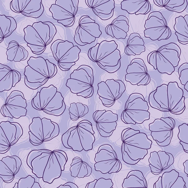 Violet Blue Vector Artistic Hand Drawn Flowers Bloom Ditsy Seamless — Stockvektor