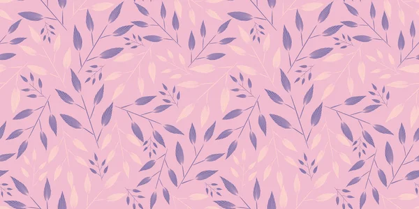 Purple Pink Vector Artistic Hand Drawn Twigs Leaves Branches Pink — Vector de stock