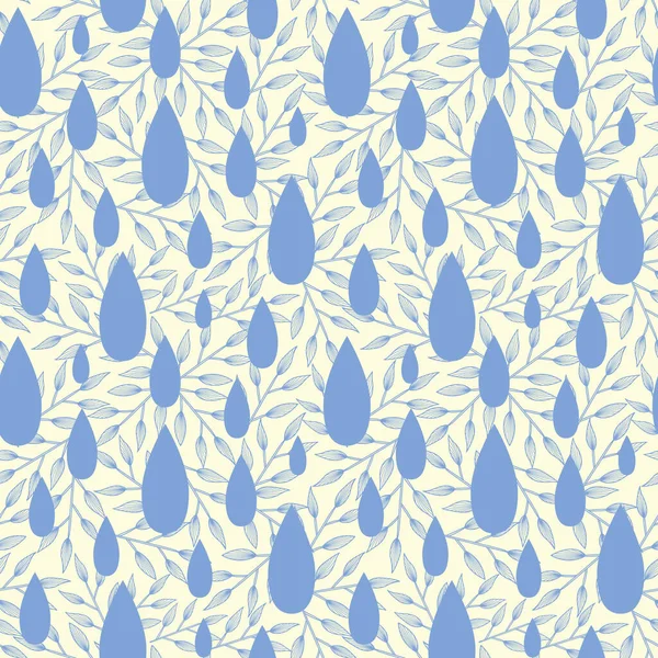Vector Icy Blue Water Drops Leaves Texture Creative Hand Drawn — Vettoriale Stock