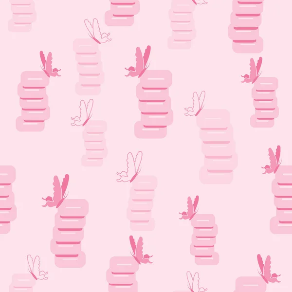 Vector Pink Butterflies Bricks Piles Girly Seamless Pattern Background Great — Image vectorielle