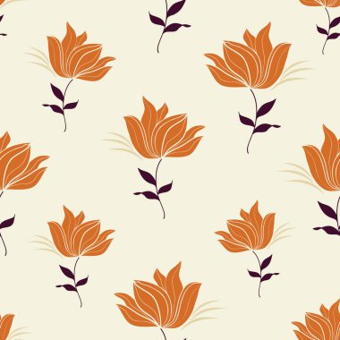 Retro wild orange flowers on light fabric vector seamless pattern. Vintage backgrounds floral print. For clothing fabric, textile, packaging, covers, walls and more