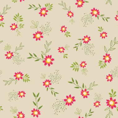 Pink green vibrant daisies ditsy on light beige vector seamless pattern design. For fashion fabric allover print, clothing, textiles, girly prints, wrapping, walls and much more