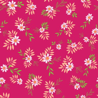 Vektör beyazı papatya sürüsü, sarsıcı, pembe, pürüzsüz desenli bahçe demetinde. Moda alaşımlı kumaş baskısı, tekstil, giysi, ambalaj ve daha fazlası.