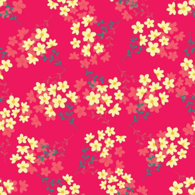 Şok edici pembe, pürüzsüz desenli çiçek desenli vektör beyazı el çizimi. Moda için harika kumaş alaşımı, tekstil, ambalaj, giysi ve daha fazlası için.