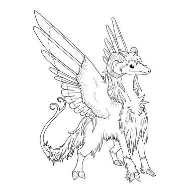 Bir ejderhanın siyah-beyaz renkli mürekkep çizimi.