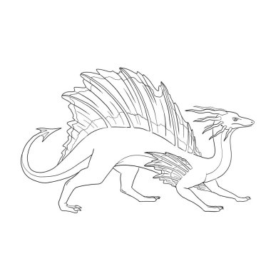 Bir ejderhanın siyah-beyaz renkli mürekkep çizimi.