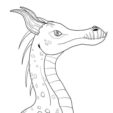 Bir ejderhanın siyah-beyaz renkli mürekkep çizimi.