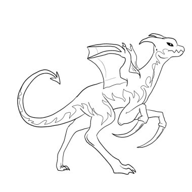 Bir ejderhanın siyah-beyaz renkli mürekkep çizimi.