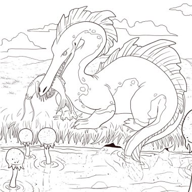 Bir ejderhanın siyah-beyaz renkli mürekkep çizimi.