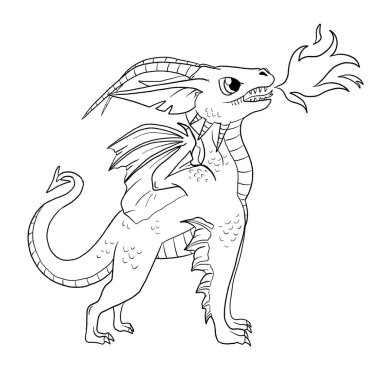 Bir ejderhanın siyah-beyaz renkli mürekkep çizimi.