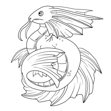 Bir ejderhanın siyah-beyaz renkli mürekkep çizimi.