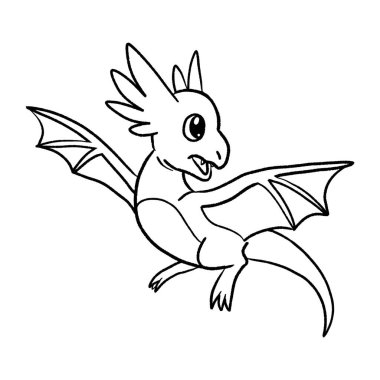 Bir ejderhanın siyah-beyaz renkli mürekkep çizimi.