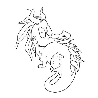 Bir ejderhanın siyah-beyaz renkli mürekkep çizimi.