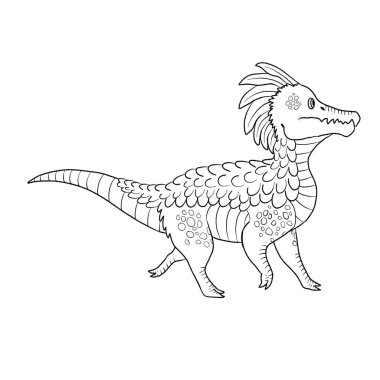 Bir ejderhanın siyah-beyaz renkli mürekkep çizimi.