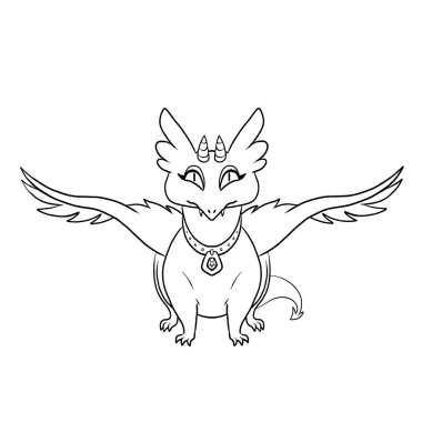 Bir ejderhanın siyah-beyaz renkli mürekkep çizimi.