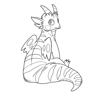 Bir ejderhanın siyah-beyaz renkli mürekkep çizimi.