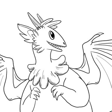 Bir ejderhanın siyah-beyaz renkli mürekkep çizimi.