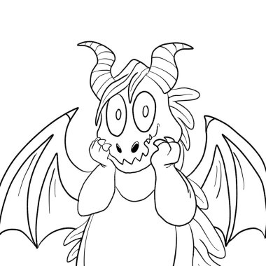 Bir ejderhanın siyah-beyaz renkli mürekkep çizimi.