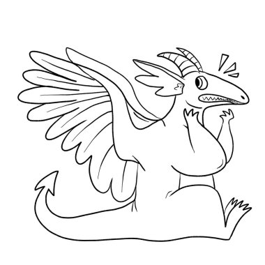 Bir ejderhanın siyah-beyaz renkli mürekkep çizimi.