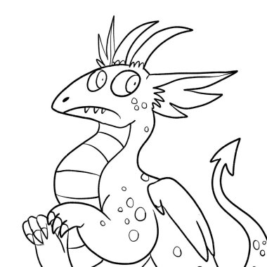 Bir ejderhanın siyah-beyaz renkli mürekkep çizimi.