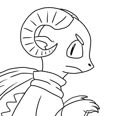 Bir ejderhanın siyah-beyaz renkli mürekkep çizimi.