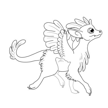 Bir ejderhanın siyah-beyaz renkli mürekkep çizimi.