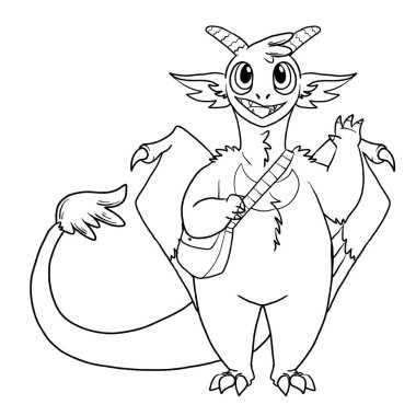 Bir ejderhanın siyah-beyaz renkli mürekkep çizimi.