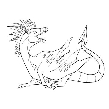 Bir ejderhanın siyah-beyaz renkli mürekkep çizimi.