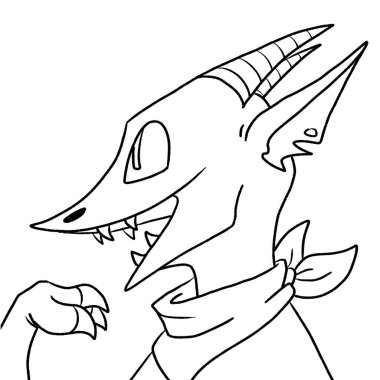 Bir ejderhanın siyah-beyaz renkli mürekkep çizimi.