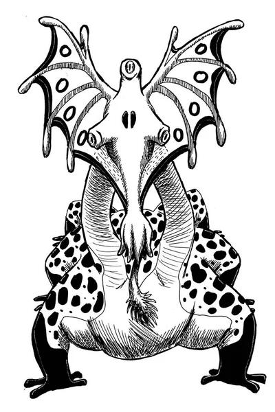 Černobílý Inkoust Ilustrace Podivné Mimozemské Stvoření — Stock fotografie