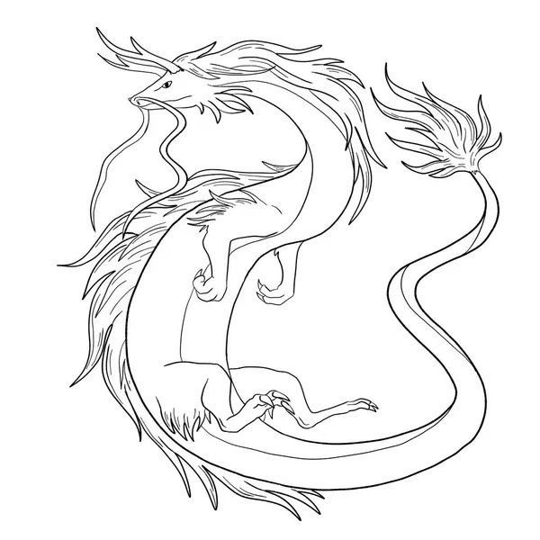 Black White Coloring Page Ink Illustration Dragon — Stock Photo, Image