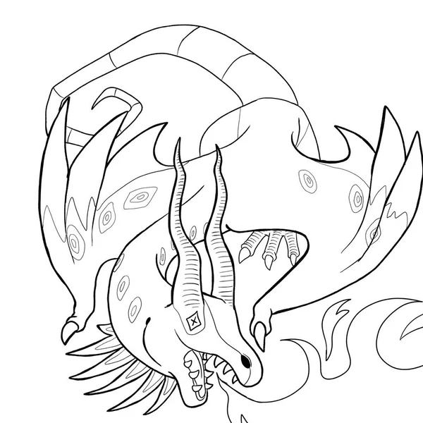 Bir ejderhanın siyah-beyaz renkli mürekkep çizimi.