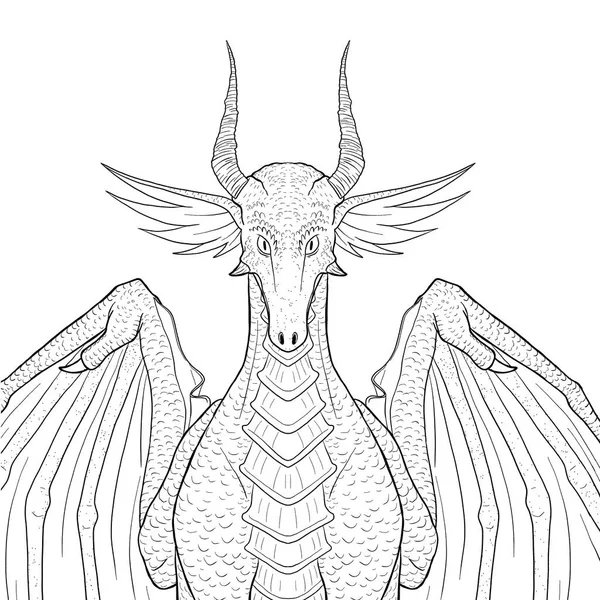 Black White Coloring Page Ink Illustration Dragon — Stock Photo, Image