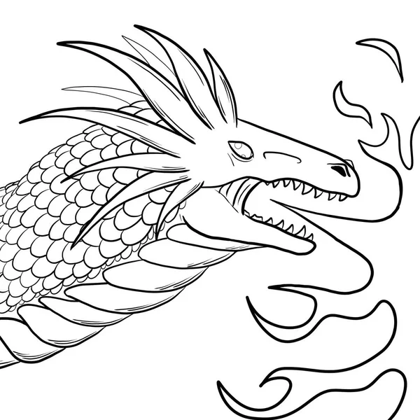 Bir ejderhanın siyah-beyaz renkli mürekkep çizimi.