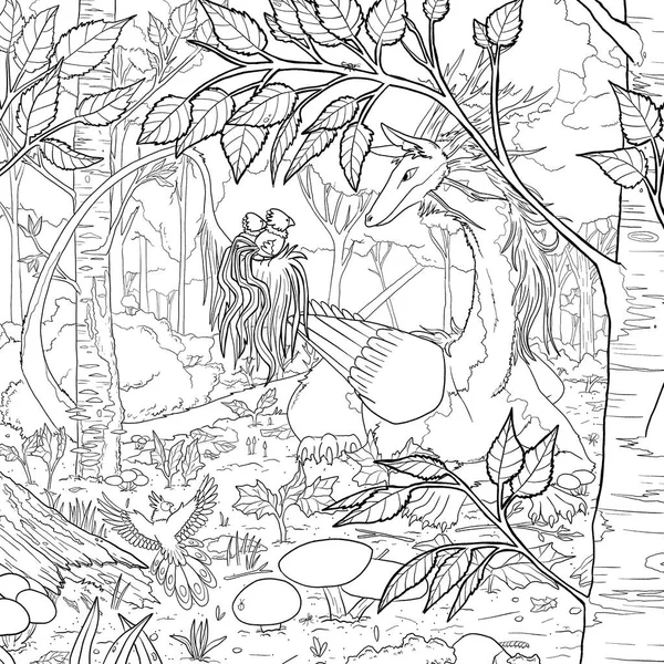 Bir ejderhanın siyah-beyaz renkli mürekkep çizimi.