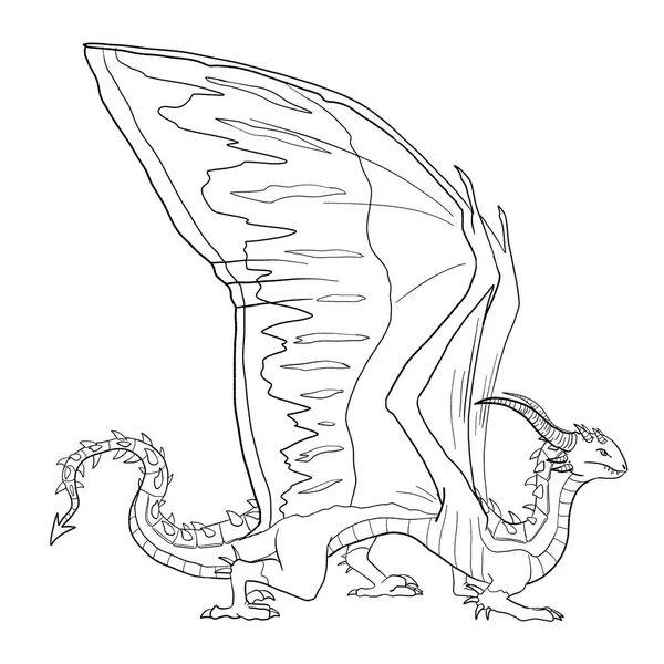 Black White Coloring Page Ink Illustration Dragon — Stock Photo, Image