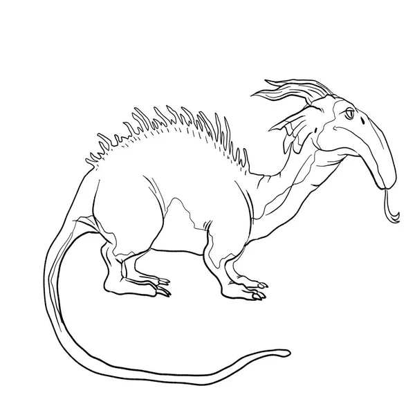 Black White Coloring Page Ink Illustration Dragon — Stock Photo, Image